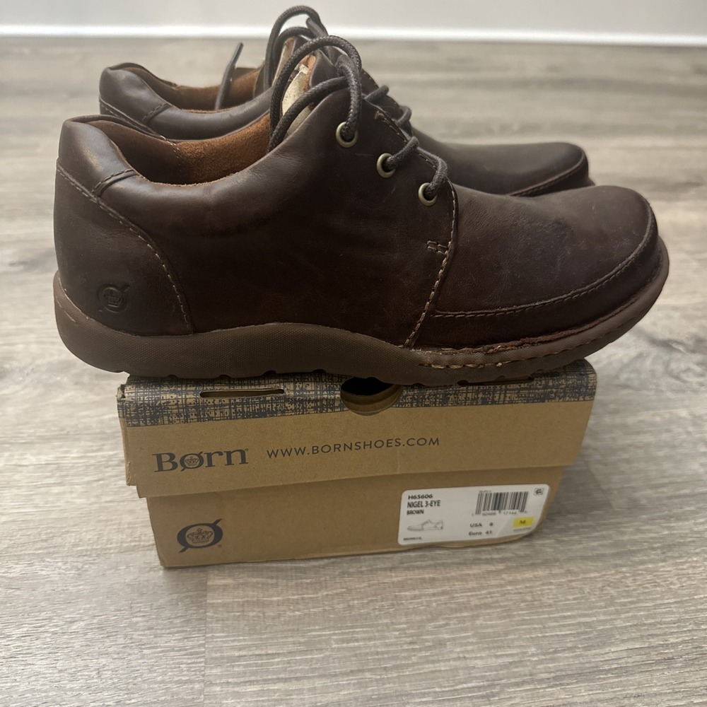 Born Nigel 3 Eye Leather Oxford lace up Shoes Mens size 8 Brown New in Box